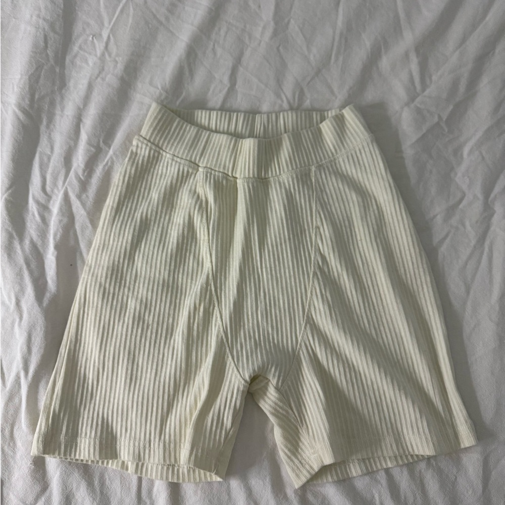 PrettyLittleThing Cream Ribbed Biker Shorts